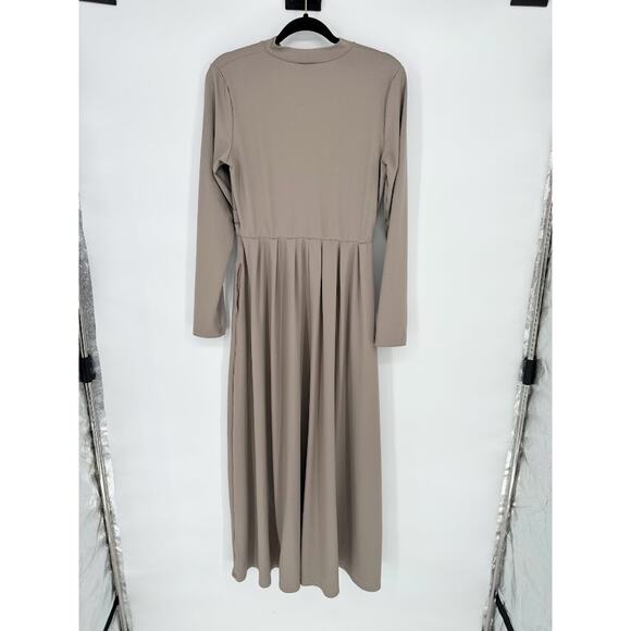 Halara Dress Womens Large Taupe Mock Neck Long Sleeve Pocket Maxi Flare Stretch - Picture 9 of 12